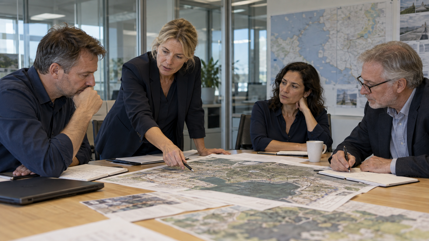 Defence programme specialists reviewing technical plans